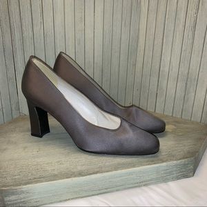 Stuart Weitzman Gray Satin Block Heels 8